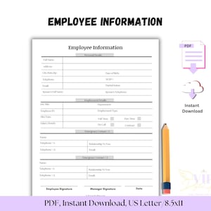 Employee Information, New Hire Forms, New Hire Onboarding, Employee Packet Forms, Emergency Contact Form, Printable HR Documents, PDF