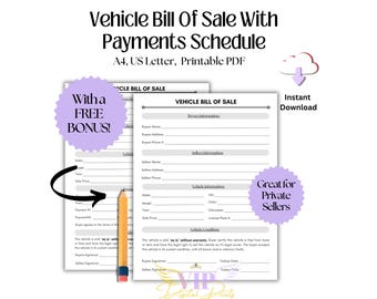 Formulario imprimible de factura de venta de vehículos, factura de venta de automóviles, casas rodantes, camiones y motocicletas, formulario de pago de bonificación, tamaño carta (EE. UU.), A4, PDF imprimible