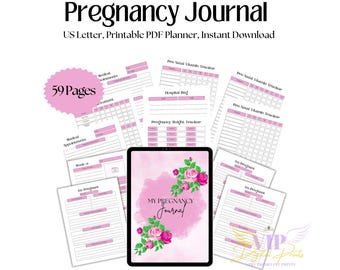 Planificador de embarazo, futura mamá, plantilla de planificador digital e imprimible, registro de medicamentos y peso, descarga digital.