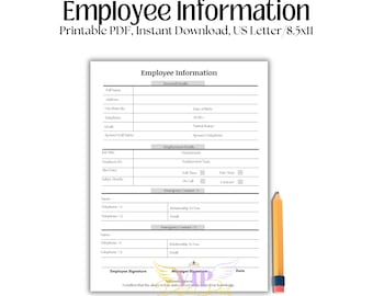 Paquete de información para empleados, formularios de nuevos empleados y documento de incorporación, formulario de contacto de emergencia, documentos de RR. HH. imprimibles, PDF, descarga digital