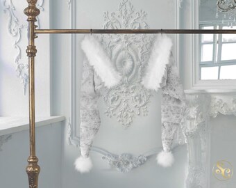 Snow Leopard Santa Hat, Christmas, 35" Long! S - XXL Sizes, Luxury, Soft Polar Bear White Faux Fur