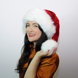 Classic Santa Hat, Christmas, S - XXL Sizes, Luxury, Buttery Soft Red Velvet with Arctic Fox Faux Fur