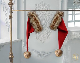 Czapka Mikołaja Coca-Coli, świąteczna, autentyczna i tradycyjna, 35 cali długości! Rozmiary od S do XXL, luksusowa, miękka, czerwona aksamitna z brązowym sztucznym futerkiem Husky