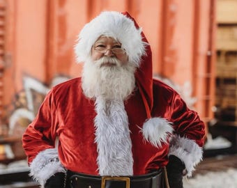 Czapka Mikołaja Coca-Coli, świąteczna, autentyczna i tradycyjna, 35 cali długości! Rozmiary od S do XXL, klasyczna, luksusowa, miękka, czerwona aksamitna z białym sztucznym futerkiem Husky