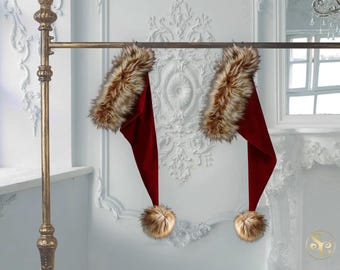 Czapka Mikołaja w kolorze wiśniowo-bordowym, w kolorze czerwonego wina, świąteczna, długość 35 cali! Rozmiary od S do XXL, luksusowa, z miękkiego, ciemnoczerwonego aksamitu ze sztucznym futrem w kolorze husky brown