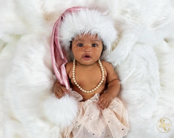 Luxury Baby Barbie Santa Hat, Christmas, Newborns & Babies 0-12 Months Sizes, Buttery Soft Pink Velvet with Polar Bear White Faux Fur