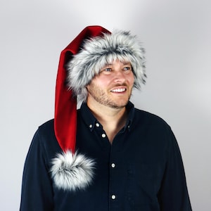 コカコーラ サンタ帽子、クリスマス、本物、伝統的、長さ 35 インチ! S - XXL サイズ、高級、煙突付きソフトレッドベルベット、ブラック & ホワイトフェイクファー