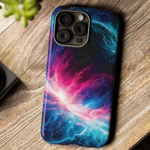 Blue Nebula Outer Space Phone Case for iPhone 15 Pro Max, 14, 13, Pixel 8 Space Case, Galaxy Covers for S24, Celestial Birthday Gift Idea