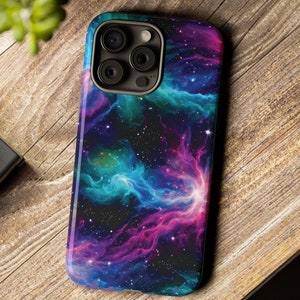 Blue Nebula Outer Space Phone Case for iPhone 15 Pro Max, 14, 13, Pixel 8 Space Case, Galaxy Covers for S24, Celestial Birthday Gift Idea