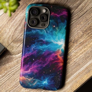Blue Nebula Outer Space Phone Case for iPhone 15 Pro Max, 14, 13, Pixel 8 Space Case, Galaxy Covers for S24, Celestial Birthday Gift Idea