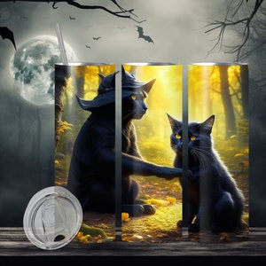 Schwarze Katzen 20 Unzen Skinny Halloween Becher Geschenk für Katzenliebhaber, Herbst Becher