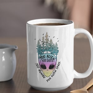 Alien Space Themed Coffee Mug, Ceramic 11oz 15oz 20oz Coffee Mugs, Large Coffee Mug Alien Gifts, Cool Alien Mug Designs