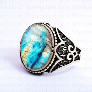 Blue Labradorite Ring, 925 Sterling Silver Jewelry, Mens Labradorite Ring, Labradorite Designer Silver Ring, Gift For Him, Gift For Husband