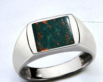 Natural Bloodstone Gemstone Ring, Solid 925 Silver Statement Ring, Bloodstone Handmade Ring, Bloodstone Mens Ring, Bloodstone Statement Ring