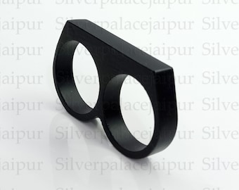 Black Two Finger Ring, Double Finger Jewelry, Bar Ring, 925 Sterling Silver, Handmade Ring, Gift For Him, Gift for Mens, Birthday Gift
