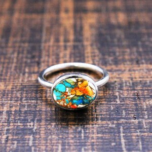 Auster Kupfer Türkis Ring, 925 Sterling Silber, Statement Ring, Ehering, Versprechen Ring, Geschenk für Frauen, Silber Schmuck, Geschenk für sie