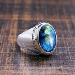Blue Labradorite Ring, 925 Sterling Silver, Statement Ring, Labradorite Men Ring, Labradorite Statement Ring, Men Silver Ring, Gift For Him