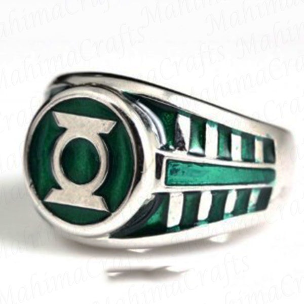 Green Lantern Silver Men Ring, 925 Sterling Silver, Lantern Silver Ring, Lantern Signet Ring, Ring For Him, Birthday Gift Christmas Gift