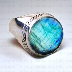 Blue Labradorite Ring, Labradorite Mens Ring, 925 Solid Silver Ring, Labradorite Jewelry, Statement Ring, Ring for Men, Gift for Father
