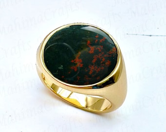 Natural Bloodstone Gemstone Ring, Solid 925 Silver Statement Ring, Bloodstone Handmade Ring, Bloodstone Mens Ring, Bloodstone Statement Ring