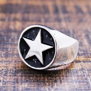 Stern Silber Männer Ring, 925 Sterling Silber, Stern Silber Ring, Ring für Männer, Handgemachter Ring, Stern Siegelring, Ring für Ihn, Geburtstagsgeschenk, Biker Ring