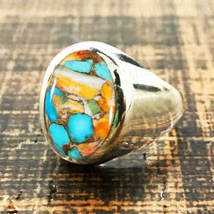 Natural Oyster Copper Turquoise Oval Shaped Gemstone Ring, 925 Solid Silver, Oyster Copper Turquoise Mens Ring, Statement Ring, Ring For Her