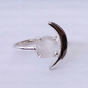 Natural Rainbow Moonstone Ring, 925 Sterling Silver Statement Ring, Moonstone Jewelry, Handmade Jewelry, Moonstone Women Ring, Ring For Her