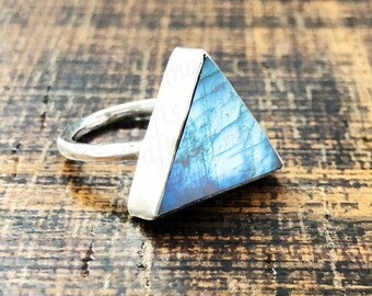 Natural Rainbow Moonstone Gemstone Ring, 925 Sterling Silver Statement Ring, Triangle Moonstone Ring, Women Moonstone Ring, Ring For Her