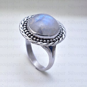 Natural Rainbow Moonstone Ring, 925 Sterling Silver Statement Ring, Moonstone Jewelry,Handmade Jewelry, Moonstone Women Ring, Ring For Her