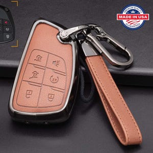 For GMC/Chevy - Customizable Leather Key Fob Cover with Aluminum Shell & Keychain (6-Button)