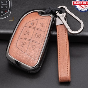 For Cadillac - customizable Leather & Aluminum Key Fob Cover with Keychain (A-6-button)
