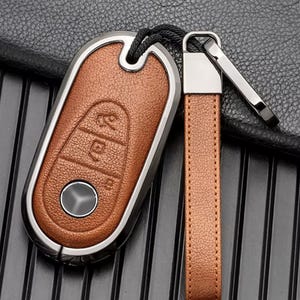 For Mercedes-Benz - customizable Leather Key Fob Cover with Aluminum Shell & Keychain