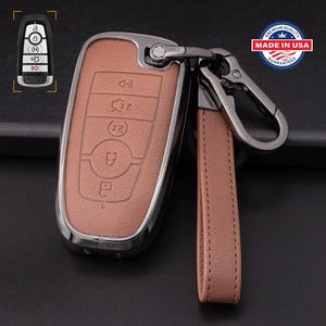 Ford/Lincoln/Bronco 5-knoppen lederen en aluminium sleutelhangerhoes met sleutelhanger