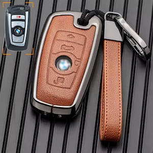 BMW Série 2 5 6 7 X1 X2 X3 X5 X6 X7 2009-2014 Étui porte-clés personnalisable en alliage de cuir Protection complète avec porte-clés
