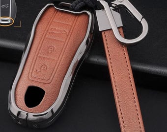 Customizable Leather & Aluminum Key Fob Cover with Keychain for Porsche  (3-button)