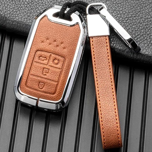 Honda Customizable Key Fob Cover Leather and Aluminum Full Protection Key Fob Case Accord Civic CRV Pilot Ridgeline Odyssey Passport