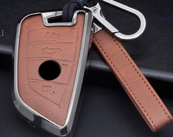 Personalisierbare Leder Key Fob Cover mit Aluminium Shell & Keychain kompatibel mit BMW