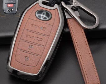 For Toyota  - Customizable Leather Key Fob Cover with Aluminum Shell & Keychain (4-button)