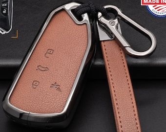 VW Volkswagen customizable Leather & Aluminum  Key Fob Cover with Keychain (C-4-Button)