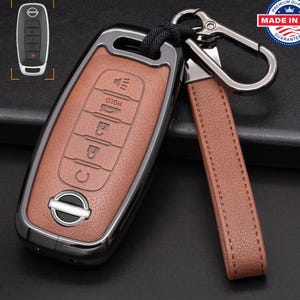 For Nissan 5-Button customizable Leather & Aluminum Key Fob Cover with Keychain