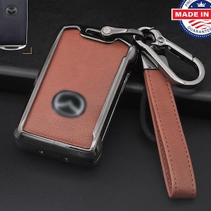 for Mazda Customizable in Leather & Aluminum Key Fob Cover Set with Keychain
