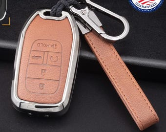 Para Honda - Capa de couro personalizável para chaveiro com estrutura de alumínio e chaveiro (A5 botões)