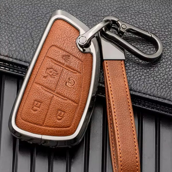 GMC/Chevy Customized  Key Fob Cover with Leather Keychain 5 button