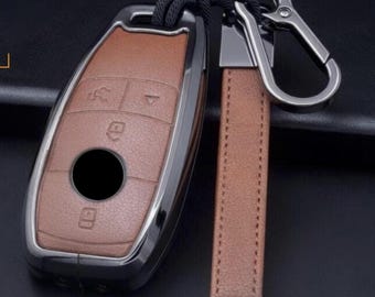 Customizable Leather & Aluminum Key Fob Cover Set with Keychain for Mercedes-Benz / AMG