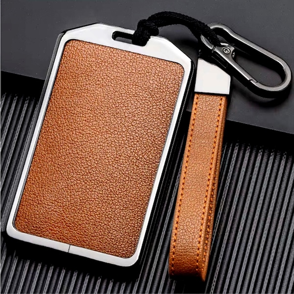For Tesla/Rivian/Volvo EX 30/ RFID Card Customizable Leather & Aluminum Key Fob Cover with Keychain
