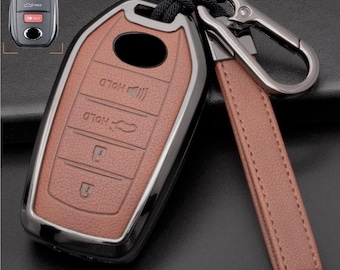 For Toyota  - Customizable Leather Key Fob Cover with Aluminum Shell & Keychain (4-button)