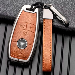 Mercedes-Benz Customizable Key Fob protector cover set made of Aluminum and Leather, with a full Keychain