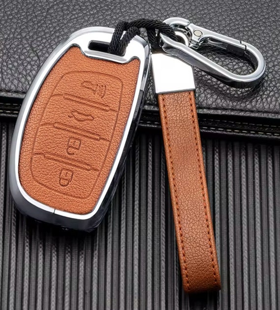 Customizable Leather Key Fob Cover for Hyundai 4-Button Key – Aluminum Frame, Full-Grain Protection