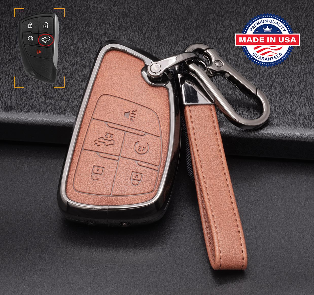 GMC/Chevy Truck Customizable Key Fob protector cover set made of Aluminum and Leather, with a full Keychain (Truck)