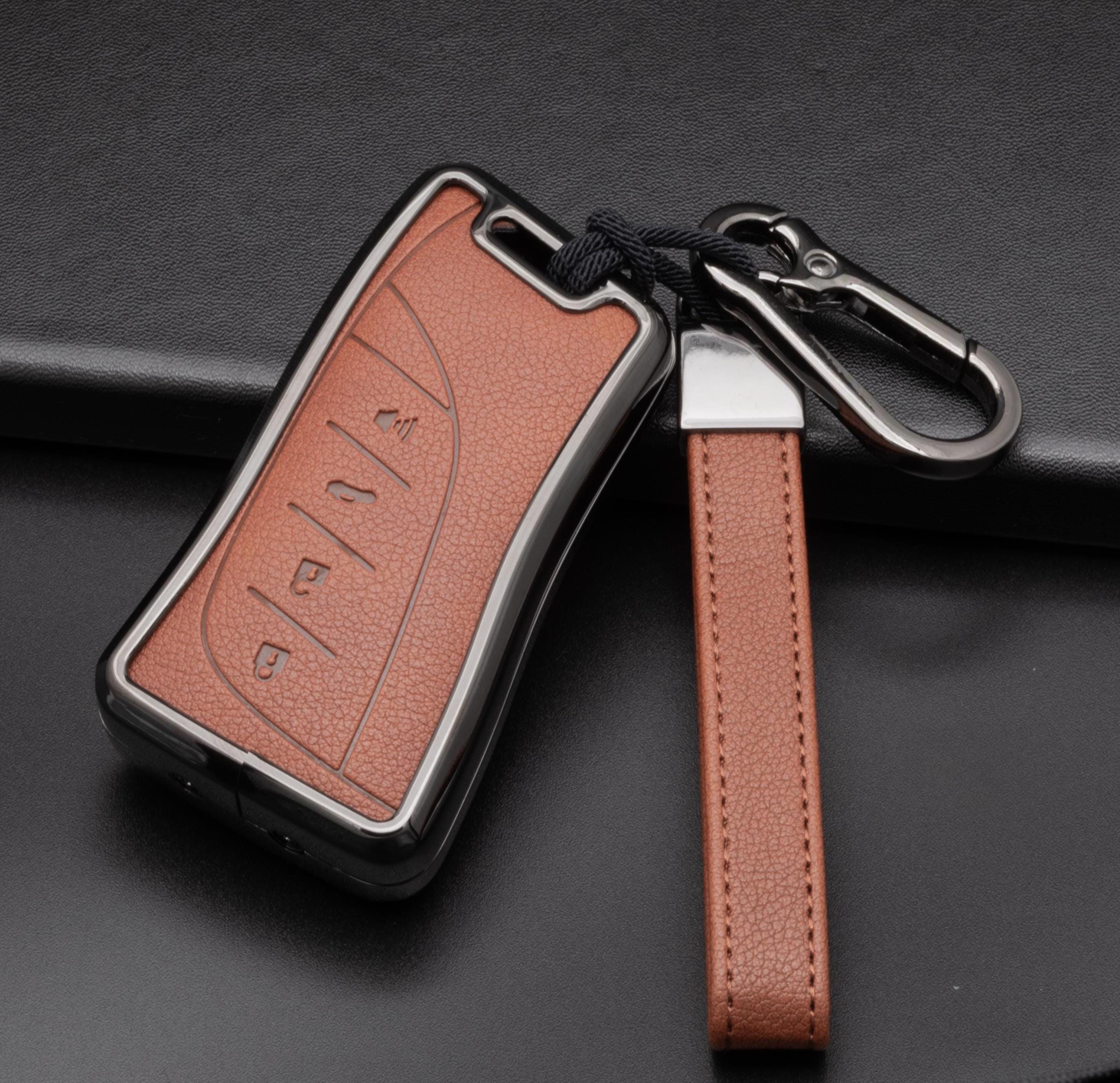 Lexus Customizable Key Fob Cover Protector Aluminum & Leather Keychain set